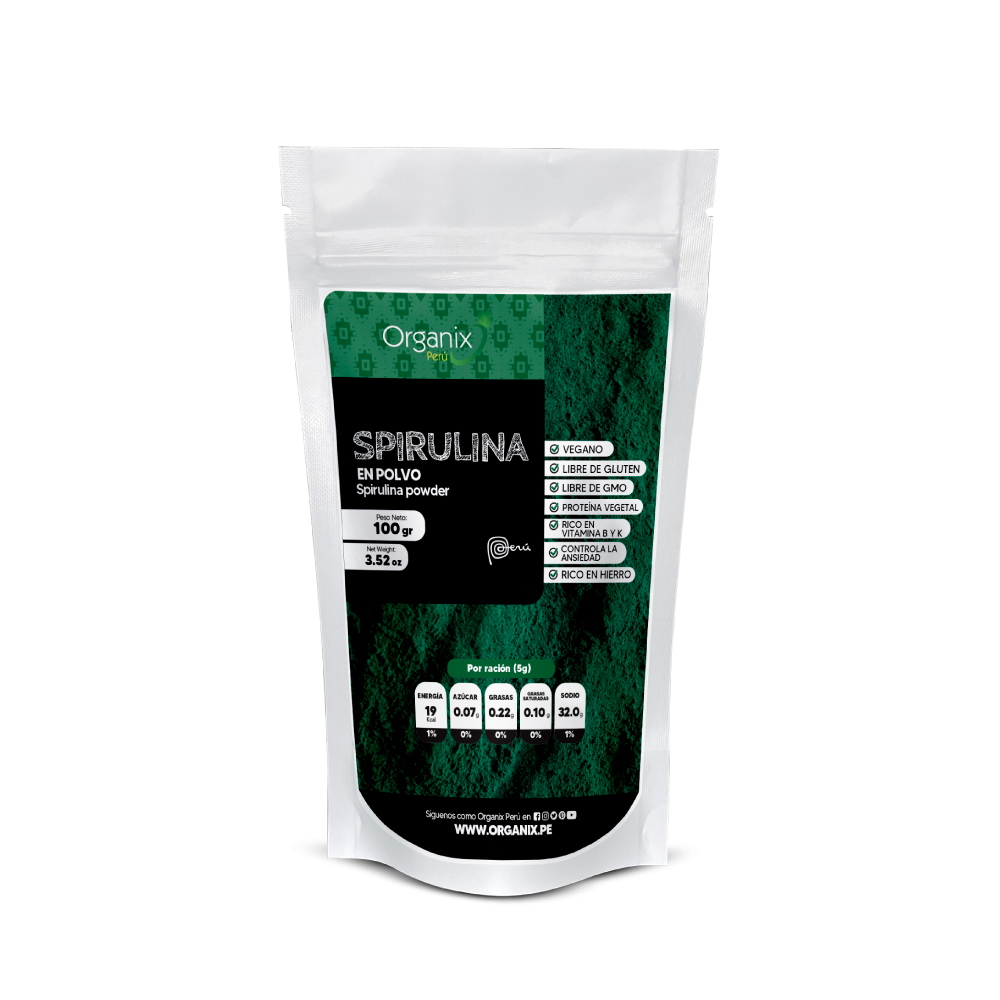 Espirulina en Polvo Organix Perú 100% natural superalimento rico en proteínas y antioxidantes