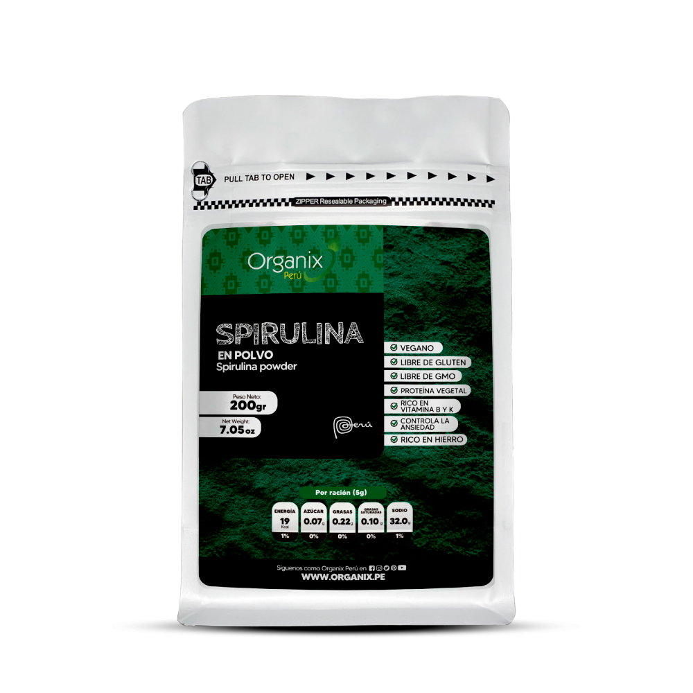 Espirulina en Polvo Organix Perú 100% natural superalimento rico en proteínas y antioxidantes