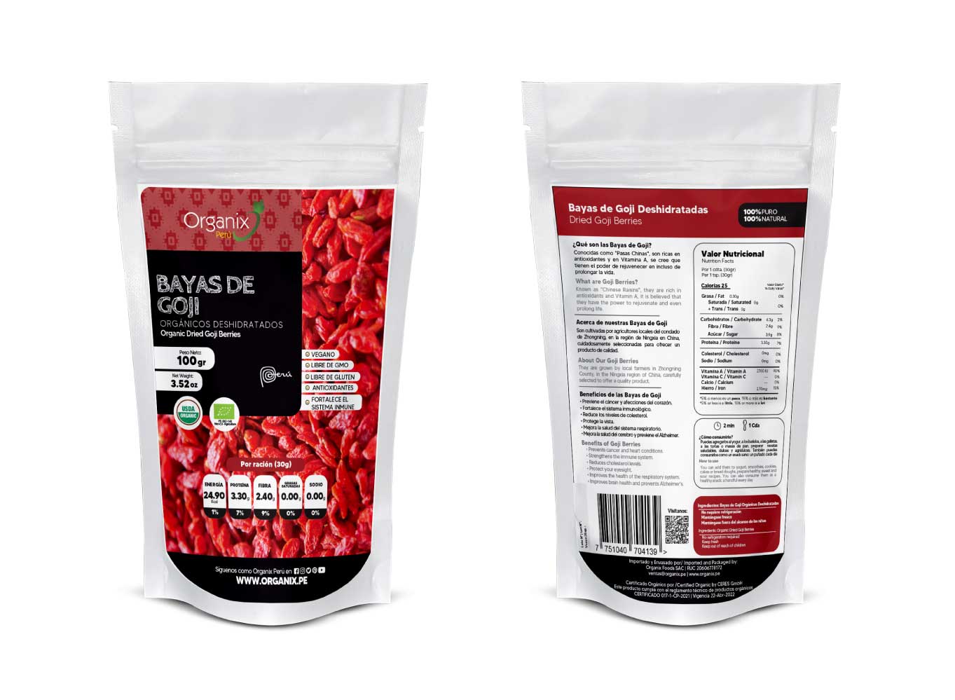 Bayas de Gojis Deshidratadas Organix Perú