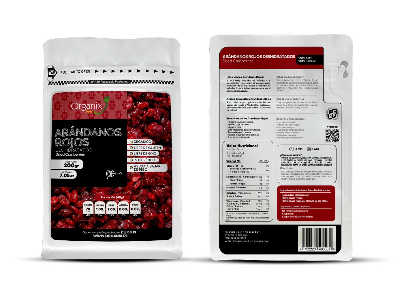 Arándanos Rojos Deshidratados Organix Perú