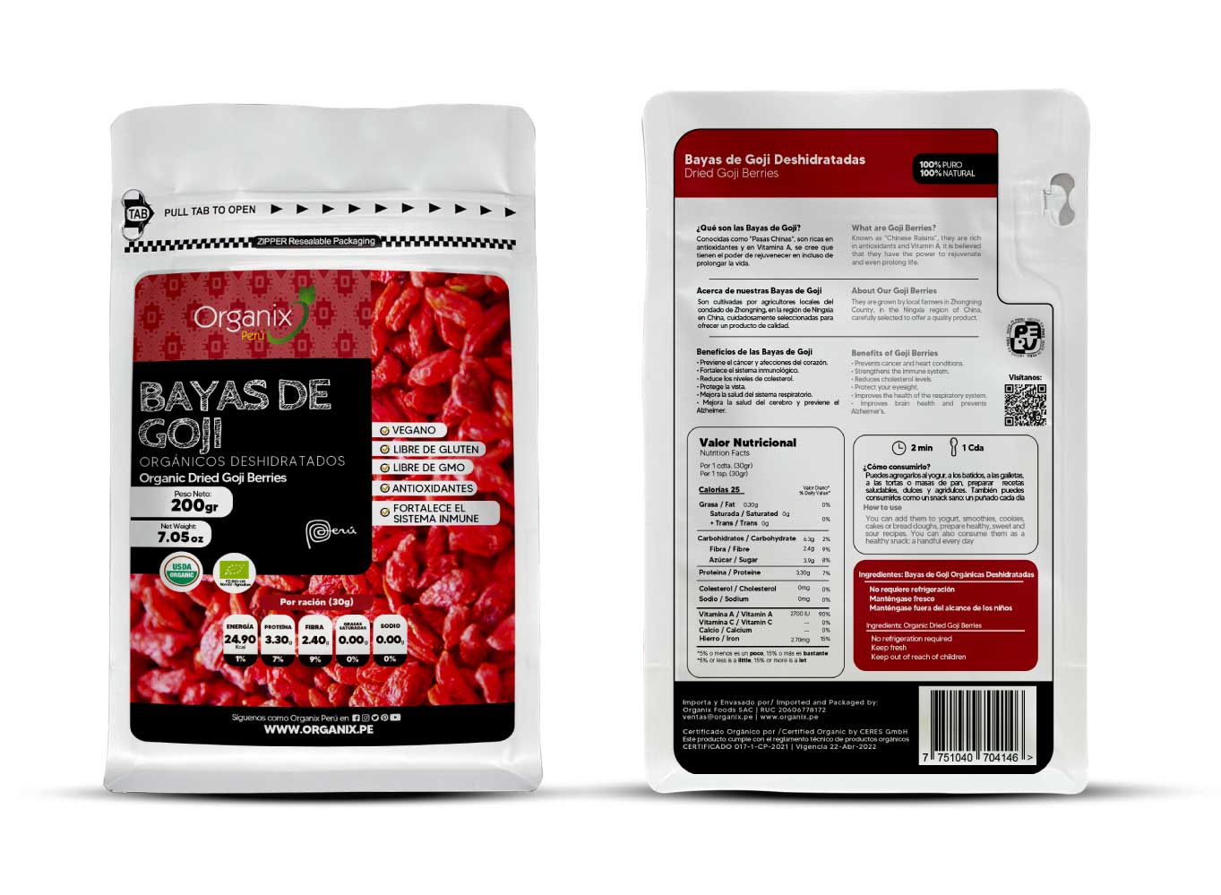 Bayas de Gojis Deshidratadas Organix Perú