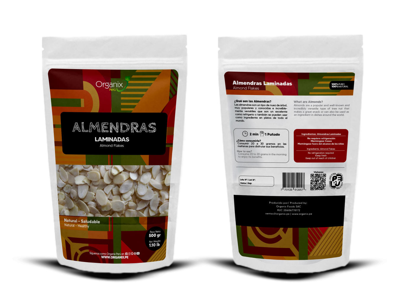 Almendras Laminadas (Hojuelas) Organix Perú