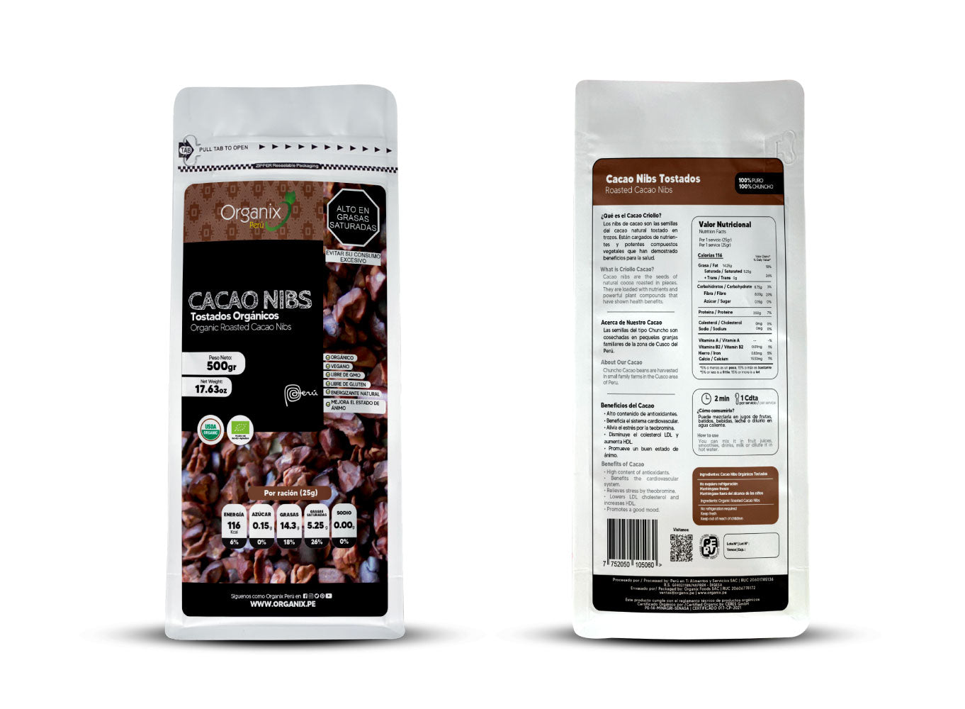 Cacao Nibs Tostados Orgánicos 500g