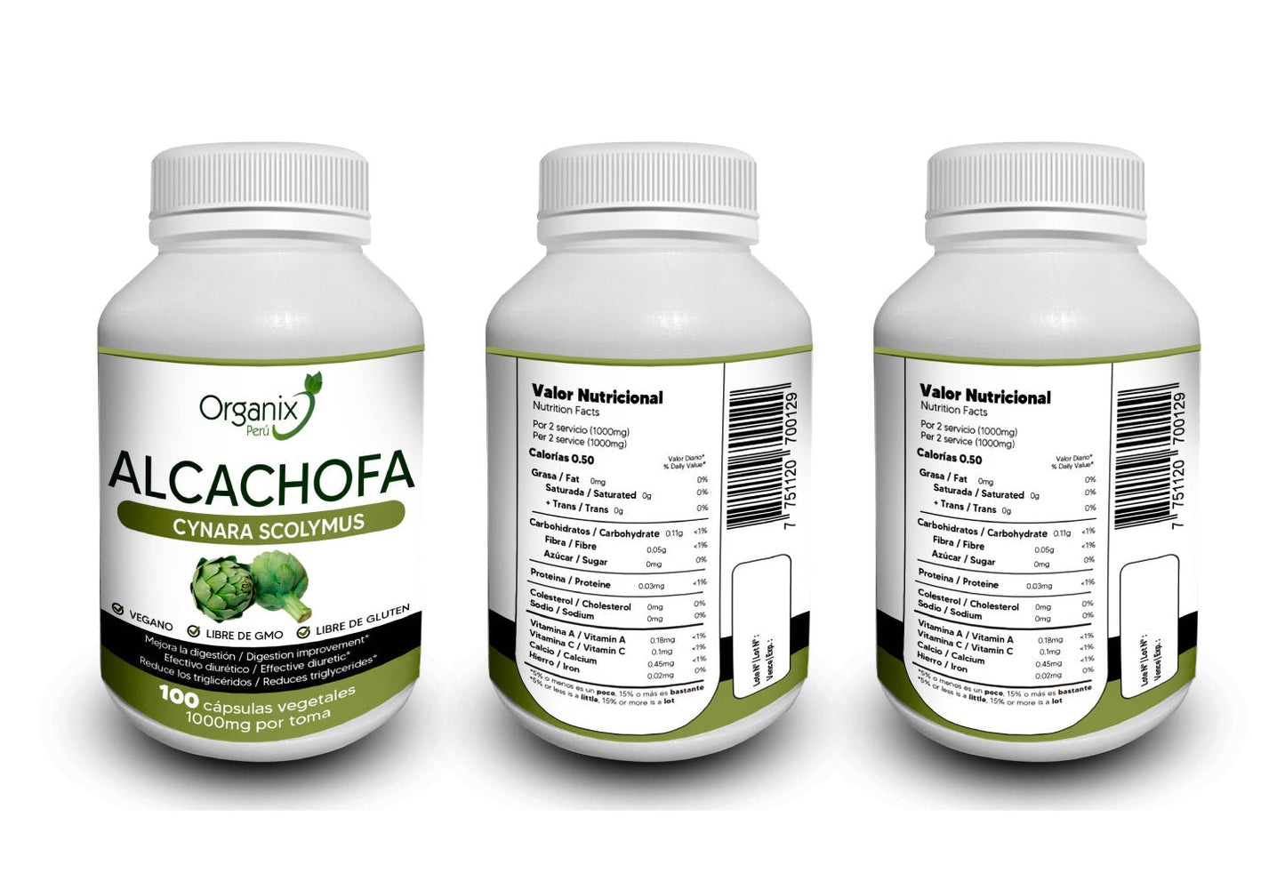 Cápsulas de Alcachofa en Polvo Organix Perú - 1000mg x toma