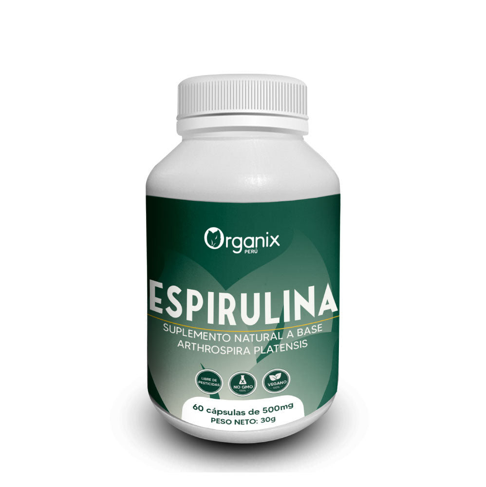 Cápsulas de Espirulina en Polvo Organix Perú – suplemento natural de proteína vegetal.