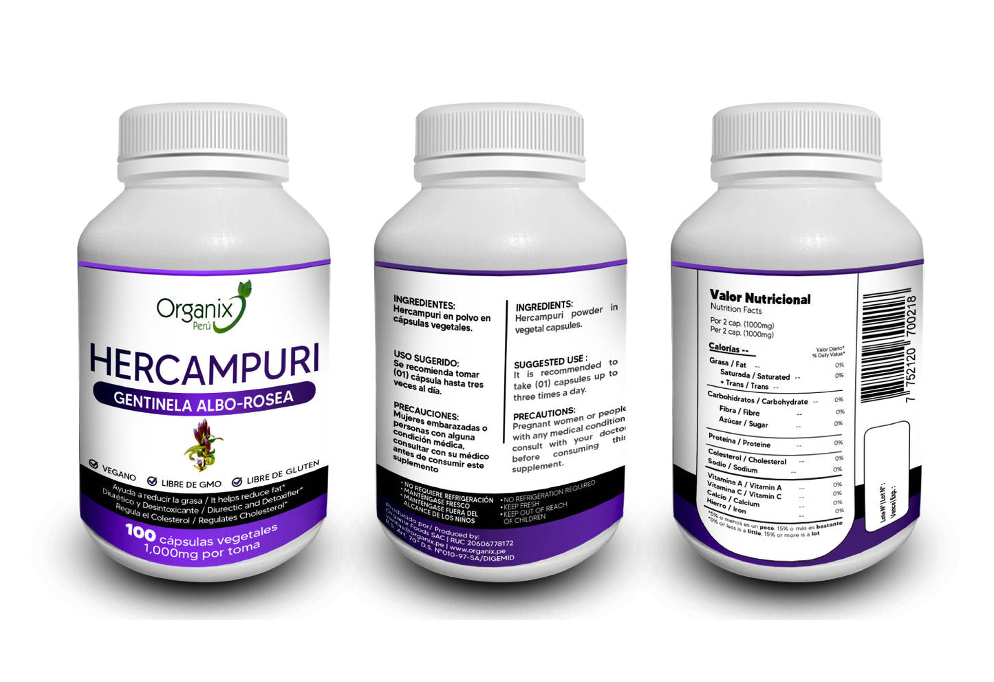 Cápsulas de Hercampuri Organix Perú - 1000mg x toma