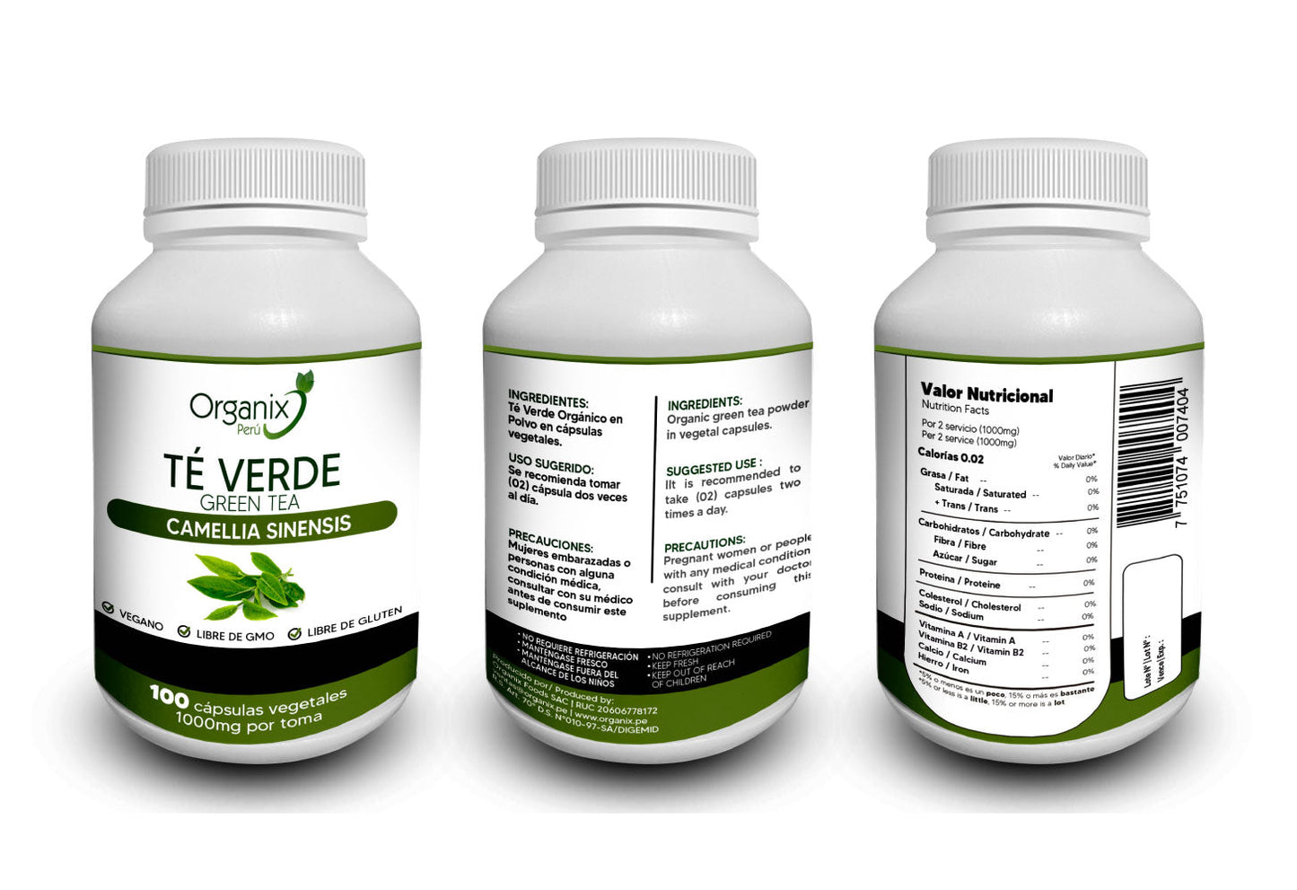Cápsulas de Té Verde Organix Perú - 1000mg x toma