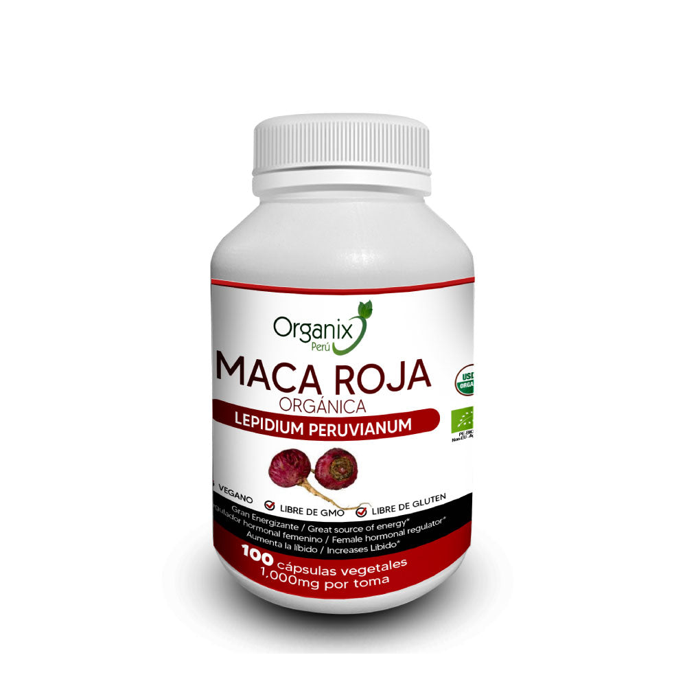 Cápsulas de Maca Roja Orgánica Gelatinizada - 1000mg x toma