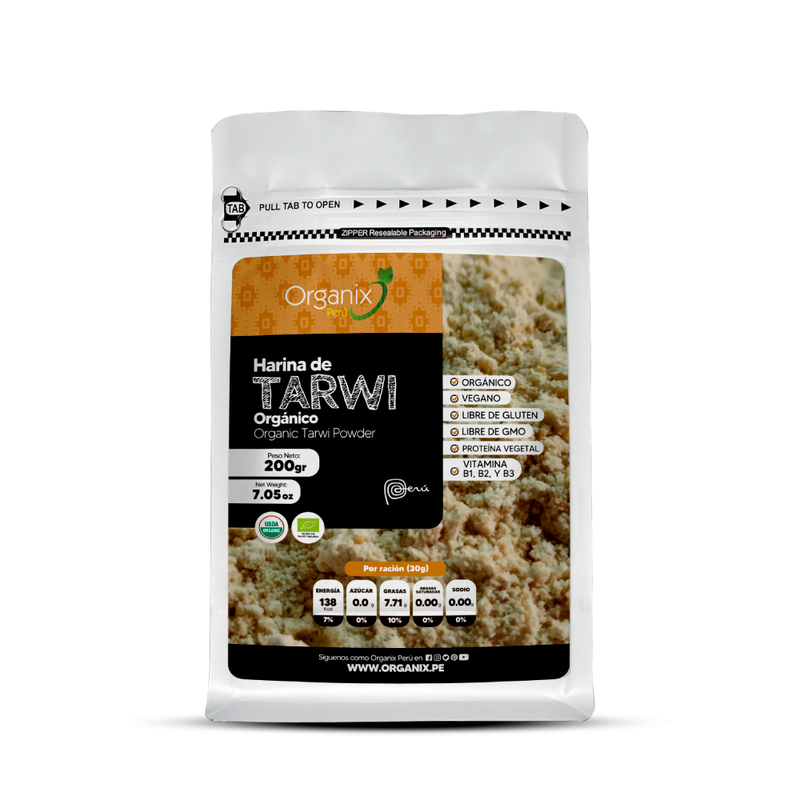 Harina de Tarwi Organix Perú en doypack, proteína vegetal andina.