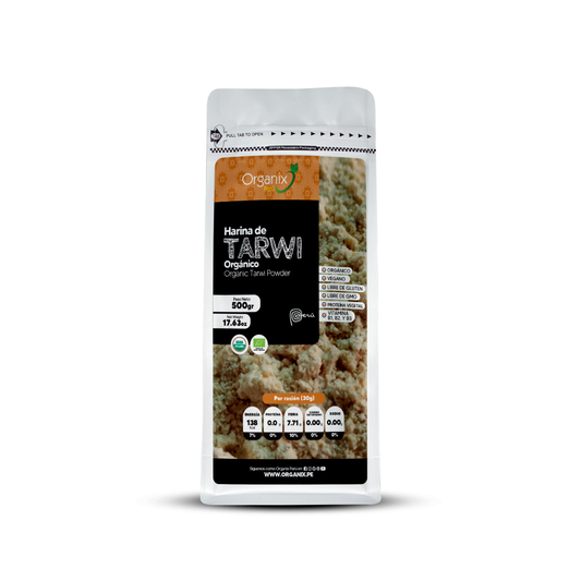 Harina de Tarwi Organix Perú en doypack, proteína vegetal andina.