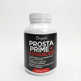 Frasco de Cápsulas PROSTA PRIME+ ADVANCED visto de frente, con etiqueta negra y roja, mostrando el nombre del producto y su diseño premium para bienestar masculino