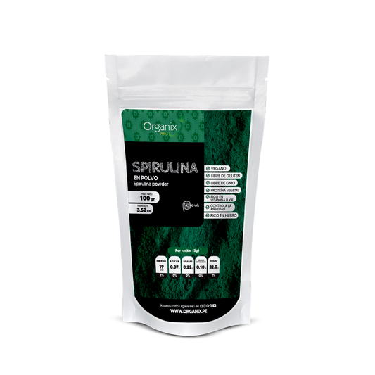 Espirulina en Polvo Organix Perú 100% natural superalimento rico en proteínas y antioxidantes