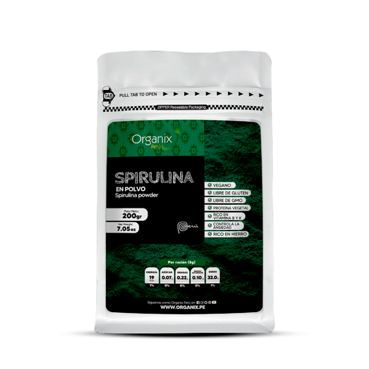 Espirulina en Polvo Organix Perú 100% natural superalimento rico en proteínas y antioxidantes
