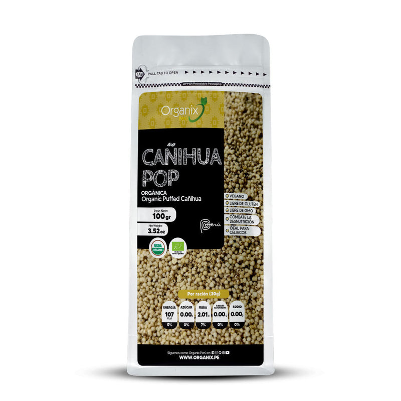 Pack of Organix Peru Cañihua Pop Organic Puffed Cañihua, a high-protein, fiber-rich Andean grain with antioxidant properties.