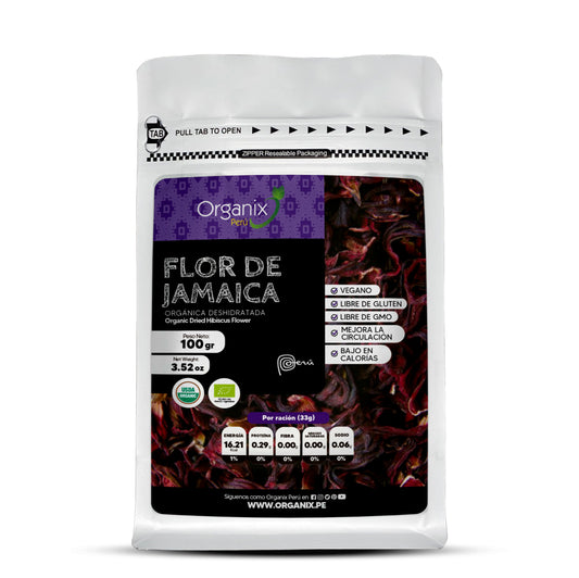 Flor de Jamaica Deshidratada Organix Perú en doypack ecológico 100% natural