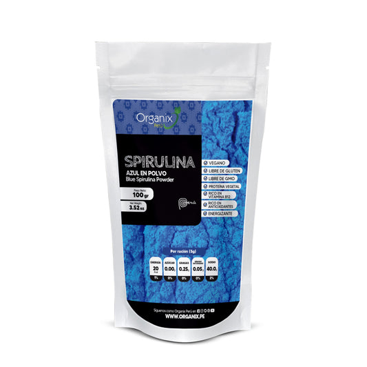 Espirulina Azul en Polvo ORGANIX PERÚ superalimento natural rico en ficocianina