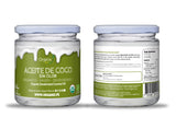 Organix Perú Aceite de Coco Sin Olor, Orgánico y Virgen - Dos Frascos Vistos Desde el Frente y la Parte Trasera