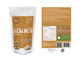 Etiqueta posterior de la Harina de Sacha Inchi Gelatinizado Organix Perú mostrando tabla nutricional y contenido de proteínas y omegas.
