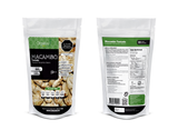 Organix Perú Macambo Tostado Majambo snack packs, front and back view, rich in protein, fiber, and omega fatty acids.
