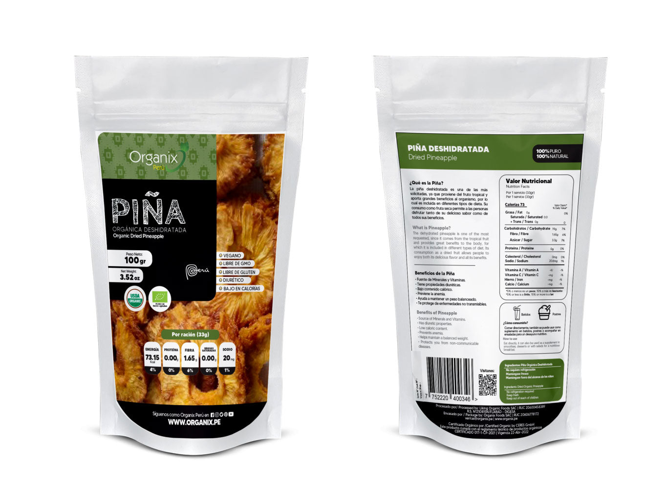 Piña Deshidratada Organix Perú