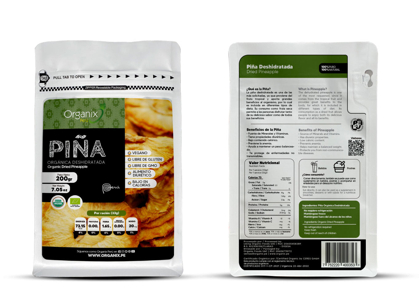 Piña Deshidratada Organix Perú