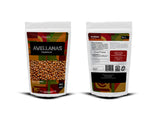 "Avellanas Organix Perú hazelnuts front and back packaging displaying nutritional benefits and organic certification"