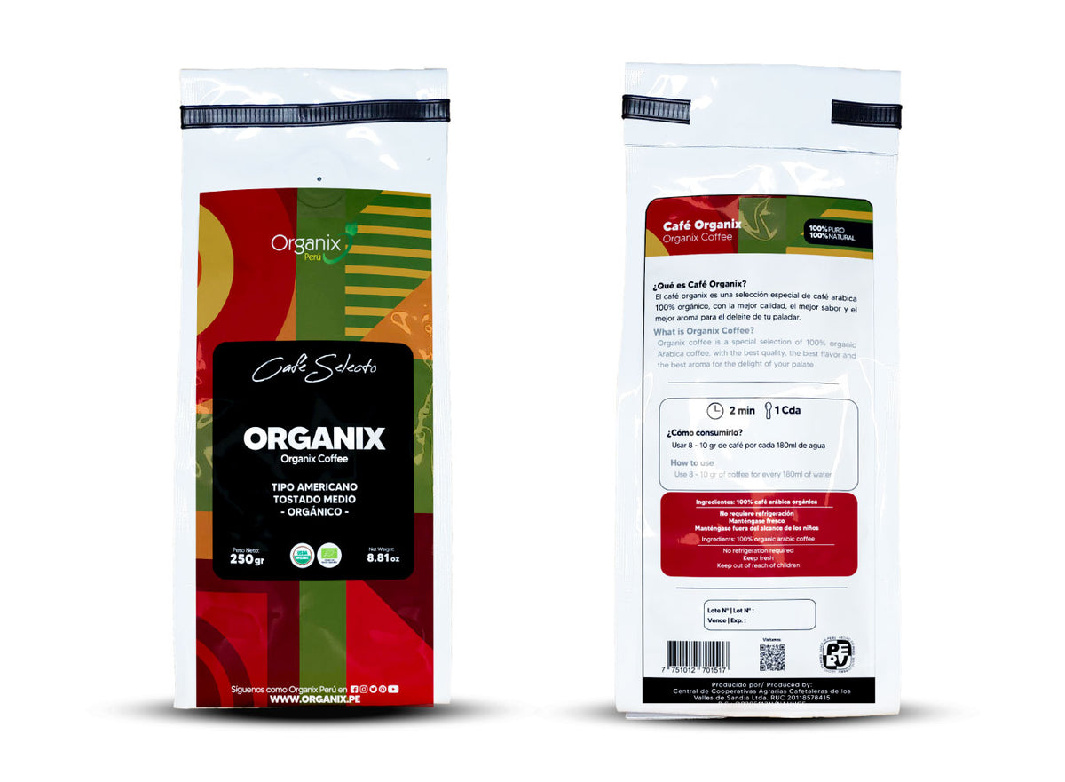 Etiqueta posterior Café Premium Organix Arábiga con tabla nutricional