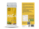 Vista posterior del doypack de Harina de Maca Amarilla Gelatinizada Organix Perú, con información nutricional, ingredientes y modo de consumo del suplemento natural andino.