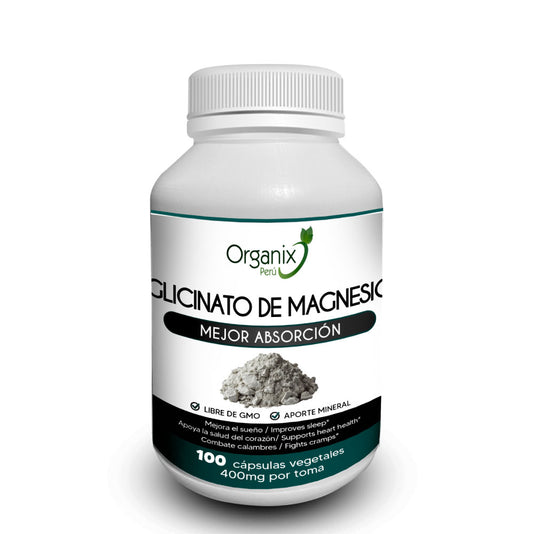 Cápsulas de Glicinato de Magnesio Organix Perú para salud muscular y ósea