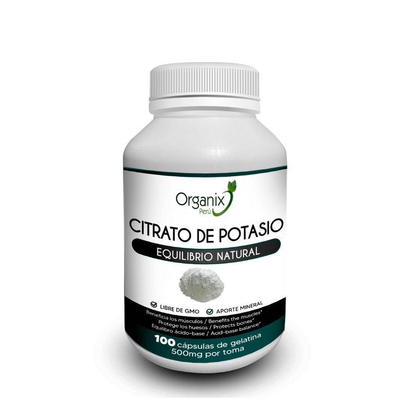Cápsulas de Citrato de Potasio Organix Perú – suplemento natural de potasio.