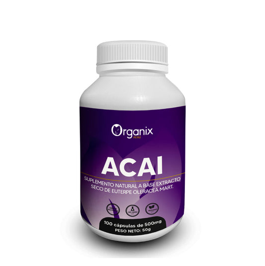 Cápsulas de extracto de Acaí Organix Perú – antioxidante natural amazónico.