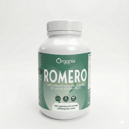 Cápsulas de romero 100% natural en frasco, suplemento herbal antioxidante y digestivo sin azúcar