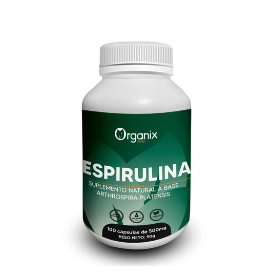 Cápsulas de Espirulina en Polvo Organix Perú – suplemento natural de proteína vegetal.