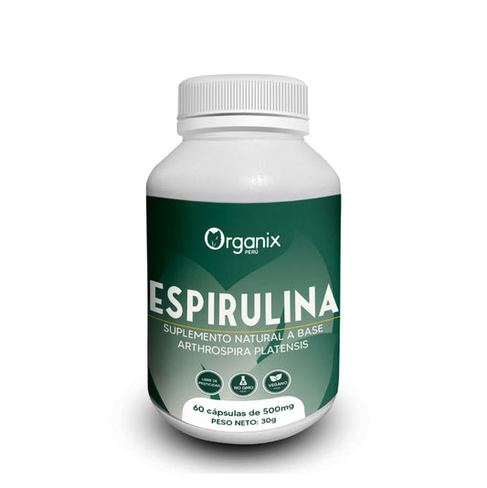 Cápsulas de Espirulina en Polvo Organix Perú – suplemento natural de proteína vegetal.