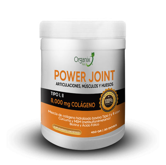 Colágeno Power Joint Organix Perú 450 g – Suplemento articular con colágeno tipo I y II, MSM y Cúrcuma
