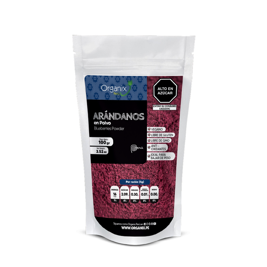 Doypack de Arándanos Azules Atomizados Organix Perú 100% natural antioxidante