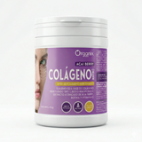 Pote de 450 g de Colágeno Hidrolizado Marino, acido hialurónico, vitamina C y Biotina con Açaí Organix Perú — sabor fresa, etiqueta frontal