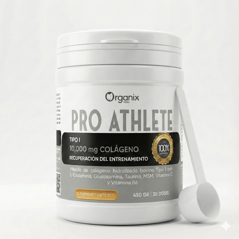 Colágeno Pro Athlete Organix Perú 450g – Suplemento deportivo con colágeno y aminoácidos.