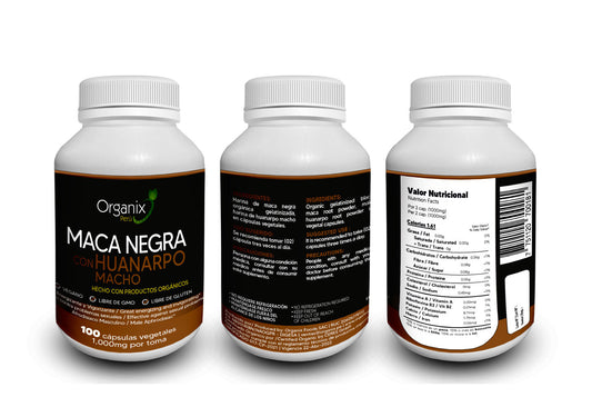 Cápsulas de Maga Negra y Huanarpo Macho Organix Perú, Afrodisiaco y energizante para combatir la disfunción eréctil y la eyaculación precoz, energizante natural