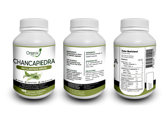 Cápsulas de Chanca Piedra Organix Perú - 1000mg x toma