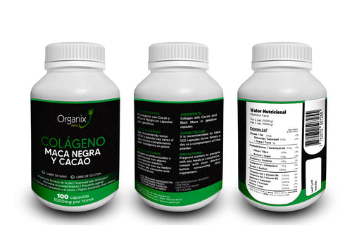 Cápsulas de Colágeno Hidrolizado & Maca Negra y Cacao Organix Perú - 1000mg x toma