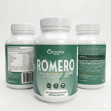 Etiqueta nutricional de cápsulas de romero con ingredientes, dosis y valores nutricionales por porción