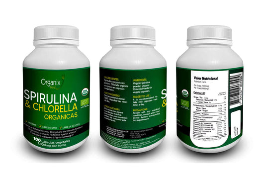 Cápsulas de Spirulina & Chlorella Organix Perú | 1000mg x toma