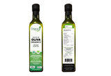 Aceite de Oliva Orgánico Organix Perú, 500ml, frente y reverso del envase mostrando información nutricional
