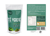 Etiqueta trasera Té verde Organix Perú con tabla nutricional y modo de consumo (valores estimados)