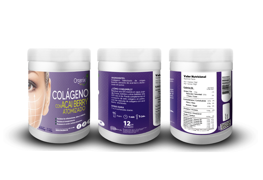 Colágeno Hidrolizado con Acaí Organix Perú 500 g con tabla nutricional – colágeno tipo I con antioxidantes