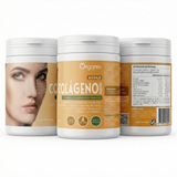 Etiqueta posterior con tabla nutricional y composición del Colágeno Marino con Ácido Hialurónico y Aguaje Organix Perú.