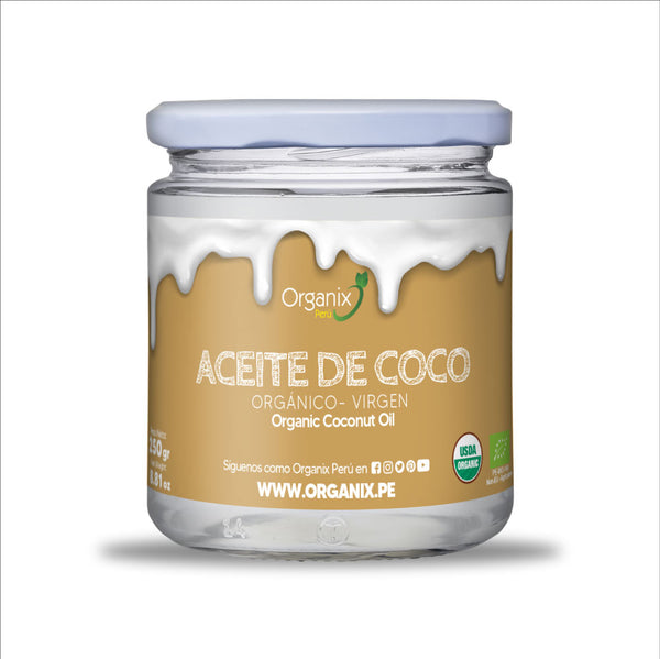 Aceite de Coco Organix Perú, aceite vegetal antioxidante, rico en ácidos fenólicos y ácidos grasos de cadena media