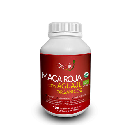Red Maca Capsules & Organic Pulverized Aguaje - 1000mg per serving