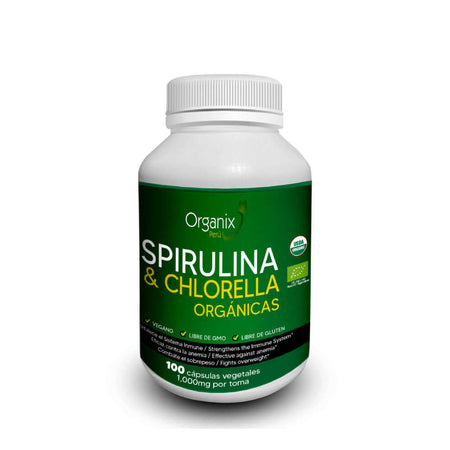 Cápsulas de Spirulina & Chlorella Orgánicas - 1000mg x toma